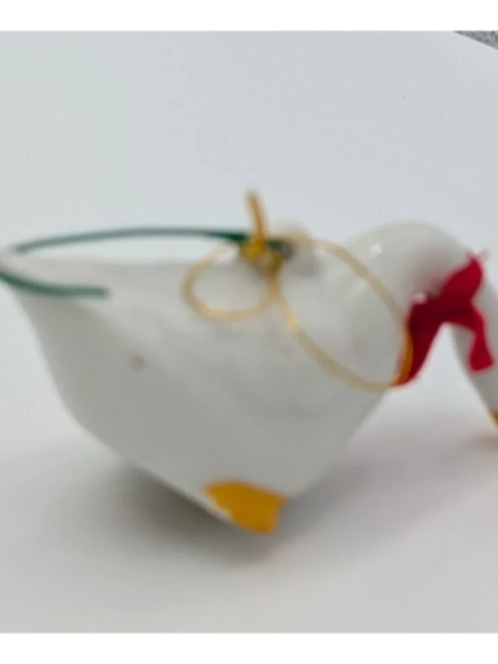 lot of 3 WHITE CERAMIC DUCK GOOSE geese w/RED BOW 2.5” ORNAMENT